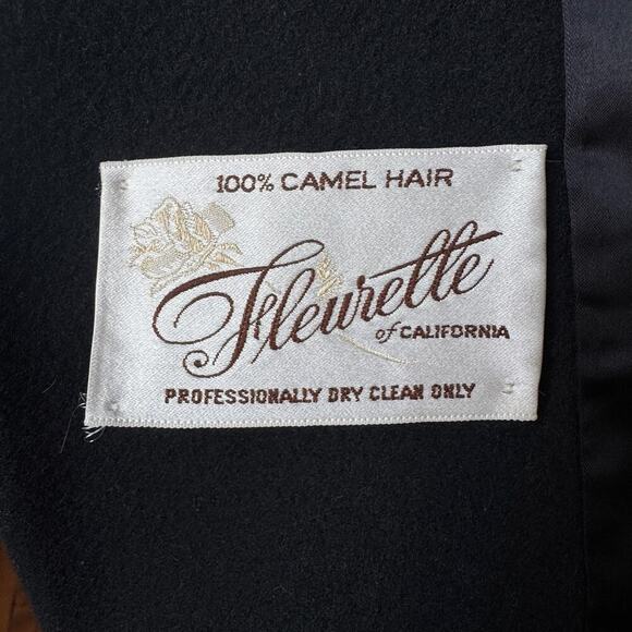 Vintage NEIMAN MARCUS FLEURETTE Black Camel Hair Double Breasted Coat - Picture 6 of 7